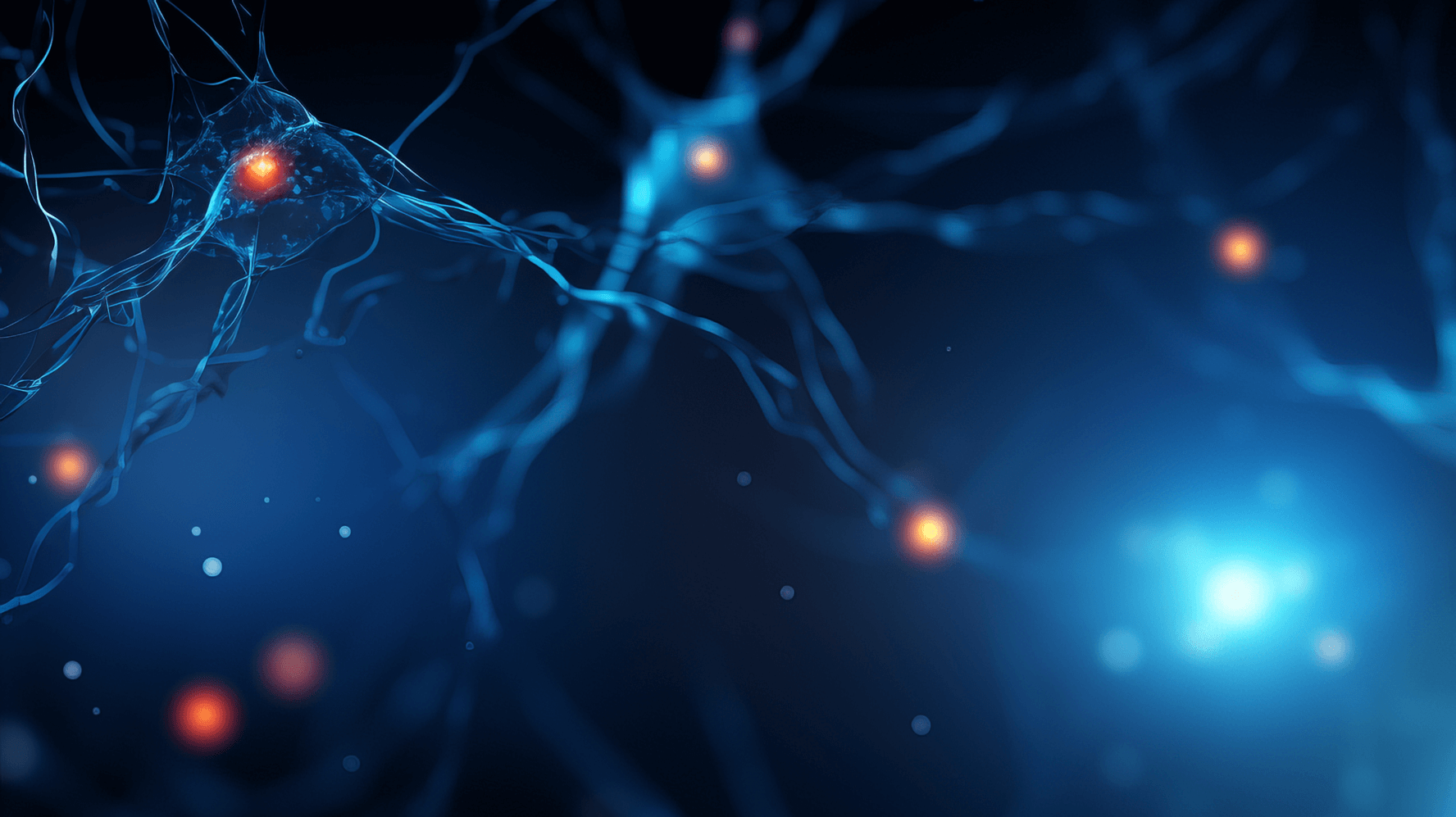 Digital artwork of blue neurons making connections